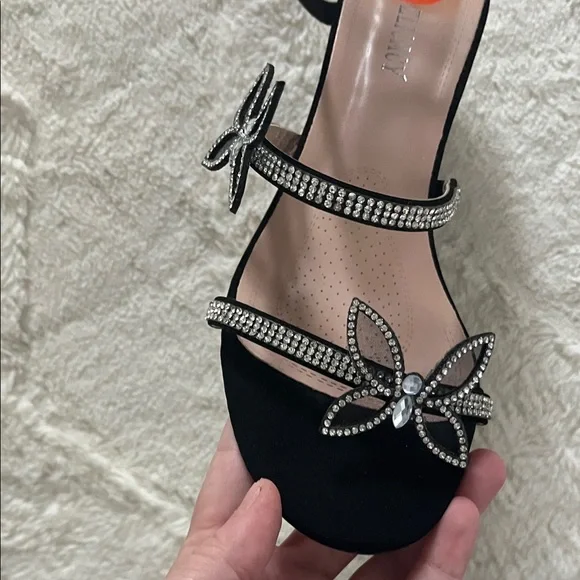 Black Rhinestone Wrap Heels - Picture 5 of 6